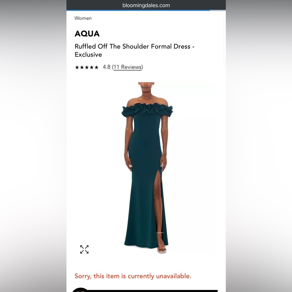 NWT - AQUA Ruffled Off The Shoulder Formal Dress - Exclusive size 4